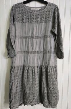 Nice Things Paloma S Gray Lace Mini Dress Cotton 3/4 Sleeve Size 40 US 8